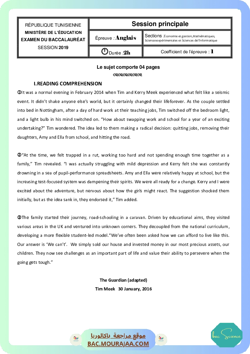 Corrigé principale anglais Bac 2019 – Section science